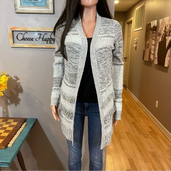 Natural Reflections Sweaters - Super soft gray fringe open cardigan